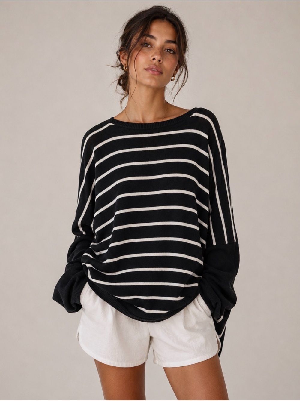 Vince Camuto Oversized Black White Striped Sweater M/L